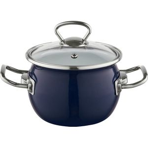 Emalia Berry 16 cm 1.5L retro geëmailleerde exclusieve kookpan met glazen deksel marineblauw - geschikt voor alle warmtebronnen - kookpannenset - emaille - limited edition - blauw