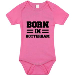 Born in Rotterdam tekst baby rompertje roze meisjes - Kraamcadeau - Rotterdam geboren cadeau 80