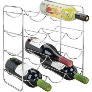 Flessenhouder - Metalen wijnfleshouder voor maximaal 12 flessen - Perfecte plank voor wijnflessen - Drankopslag in koelkast en keukenkast - Zilver
