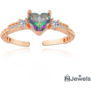 OZ Jewels Verstelbare Roségoud Gekleurde Zilveren Ring met Hartvormige Synthetische Mystieke Topaas - Accessoires - Liefdesring - Love Ring - Dames Ring- Valentijnsdag - Moederdag - Sieraden Dames