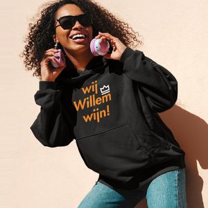 Zwarte Koningsdag Hoodie Wij Willem Wijn 2 Kleuren - Maat M - Uniseks Pasvorm - Oranje Feestkleding