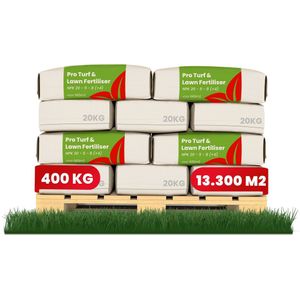 Pro Turf & Gazonmeststof (400kg, 13.300m2) - Speciaal voor Grote Gazons, Sportvelden & Golfbanen - Gefaseerde Afgifte - Gazonmeststof - Meststof Gazon - Voor een Diepgroen Sterk Gazon Zonder Mos en Onkruid - NPK+Mg+S (20+5+8 +4 +9) - Organifer