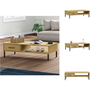 vidaXL OSLO Salontafel - 100 x 55 x 29 cm - Massief grenenhout - Bruin - Metalen poten - Tafel