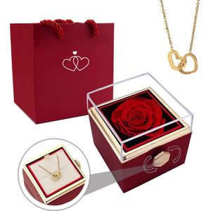 Femur Eeuwige Roos - Valentijn Roos - Valentijn Cadeau - Hartjes Ketting - Sieradendoos Met Gouden Ketting - Liefdesketting - Moederdag - Valentijnsdag