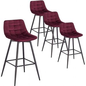 Set Van 4 Designer Barkruk Met Voetsteun Fluweel Metalen Poten Elif Burgundy