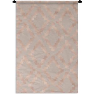 Wandkleed Luxe patroon - Luxe patroon gemaakt van roségouden ruiten op een oudroze achtergrond Wandkleed katoen 60x90 cm - Wandtapijt met foto