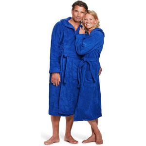 Unisex badjas kobaltblauw - badstof katoen - ochtendjas - sauna badjas capuchon - maat XS