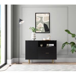 Nubia K1D2SZ - ladekast - commode met laden en legplanken - 107 x 41 cm, hoogte 80 cm - hoge poten - voor de woonkamer - voor de slaapkamer - MDF fronten - zwart kleur