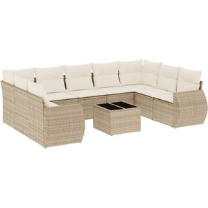 vidaXL Loungeset - 10-delig - Poly Rattan - Beige Tuinlounge - Lounge Set - Buitendecoratie - Poly Rattan - Loungebank