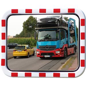 Verkeersspiegel rechthoek 40 x 60 cm | Spiegel Verkeer - Veiligheidsspiegel - Buitenspiegel | Rood Wit | Inclusief bevestigingsmateriaal - 9 meter zicht