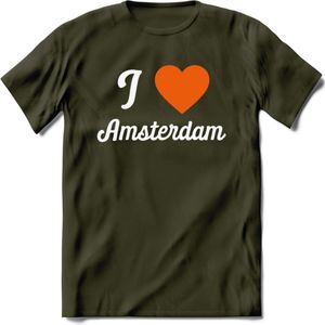 I Love Amsterdam T-Shirt | Souvenirs Holland Kleding | Dames / Heren / Unisex Koningsdag shirt | Grappig Nederland Fiets Land Cadeau | - Leger Groen - L