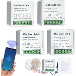 Slimme lichtschakelaar - 4 stuks, 2-weg, Wifi-compatibel met spraakbediening