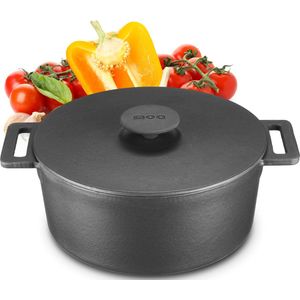 MOA Gietijzeren Braadpan - Inhoud 4,75 liter - 26CM - Rond - Alle warmtebronnen - Ook voor inductie - Gewicht 5,8 kg - Zwart - MOAMC26B