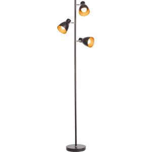 B.K.Licht - Industriële Vloerlamp - zwart gouden - voor binnen - voor woonkamer - zwarte staande lamp - staanlamp - leeslamp - draaibar - met 3 lichtpunten - E27 fitting - excl. lichtbronnen
