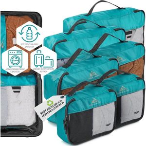 Duurzame Koffer Organizerset van Gerecycled Materiaal - Packing Cubes - Orde in Koffer en Rugzak - Paktassen voor Koffer - Pakkubussen - Op Reis - 6 Zakken - Petrol