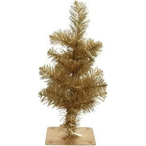 Everlands Mini kunst kerstboompje - H35 cm - goud - kunststof - miniboompjes