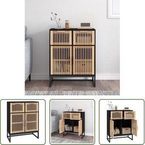 The Living Store Dressoir Zwart - 60 x 30 x 75 cm - Duurzaam bewerkt hout - Houten deur en lade - Stabiele ijzeren poot