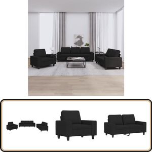 vidaXL Loungeset 3-delig - Zwart - Stof - Inclusief Kussens Loungebank - Woonkamer Meubels - Zwarte Bank - Stoffen Bank - 2 Persoons Bank