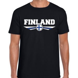 Finland landen t-shirt met Finse vlag - zwart - heren - landen shirt / kleding - EK / WK / Olympische spelen outfit S