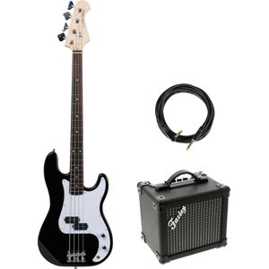 Fazley FPB118 Black elektrische basgitaar - Met versterker - Met Kabel - Voor Beginners - Zwart