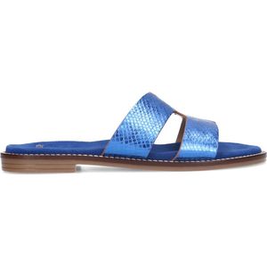 Manfield - Dames - Blauwe metallic slippers - Maat 39