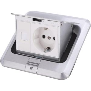 Allecto Plus - Vloercontactdoos Pop-up voor Stopcontact - Waterdicht en Ingebouwde Kluis - Zilver - Vloerstopcontact met Goede Afdichting - Praktisch - Modern Design