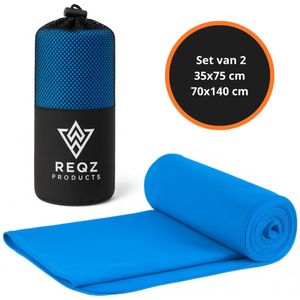 Microvezel Handdoek Set – 2 stuks + Mesh Opbergzak – Blauw - Sneldrogend en Lichtgewicht – Ideaal voor Reizen, Sport, Fitness & Kamperen