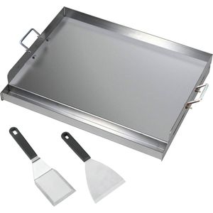 Roestvrijstalen grillplaat, 54 x 41 x 8 cm, BBQ plancha geschikt voor Weber grill, rechthoekig, universeel, grillplaat voor houtskool en gas