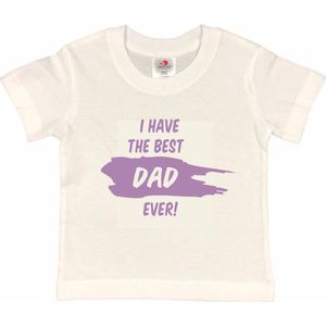 T-shirt Kinderen ""I have the best dad ever!"" Vaderdag | korte mouw | Wit/lila | maat 122/128