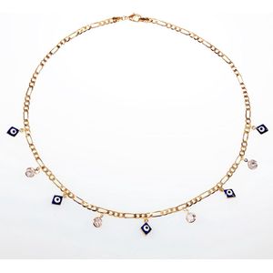 Bescherming Figaro Ketting Dames - Blauwe Turkse Ogen - RVS Gold Plated - Geluk - Schakelketting