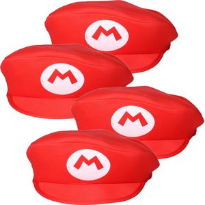 4x stuks rode Loodgieter pet voor Mario - Carnaval verkleed petten