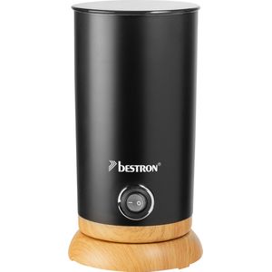 Bestron electrische Melkopschuimer, met 360° basis & tot 300ml capaciteit, opgeschuimde melk in minder dan 2 minuten, Ideaal voor koffie, cappuccino & latte macchiato, Black & Wood, kleur: Zwart/Hout