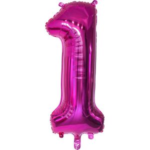 Boland - Folieballon Nummer '1' roze (86 cm) 1 - Roze - Cijfer ballon
