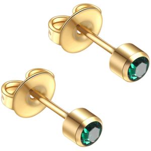 Stalen goudkleurige zweerknopjes met 3mm groen kleurig kristal steentje steriel verpakt geschikt voor oorschieter