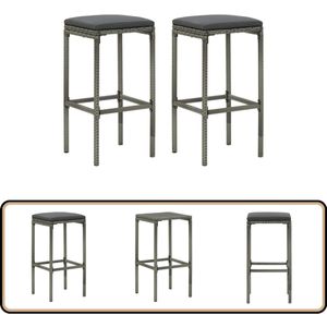 vidaXL Barkrukken - Set van 2 - Poly Rattan - Grijs Barstoelen - Barkrukken - Buitenmeubilair - Tuinmeubels - Bistro Stoelen