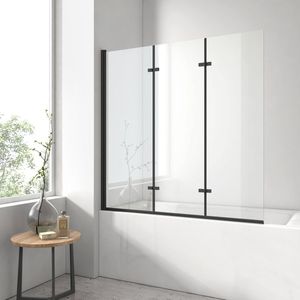 EMKE Badwand - 3-Delige Inklapbaar Badwand - 120x140cm - Zwart - 6mm Helder Veiligheidsglas - Nano Coating - Aluminium Profiel - Badscherm