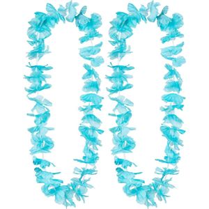 Toppers - Boland Hawaii krans/slinger - 2x - Tropische kleuren turquoise blauw - Bloemen hals slingers