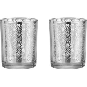 Dulaire Waxinelichthouder Zilver Glas Oosters 12.5 cm – set van 2