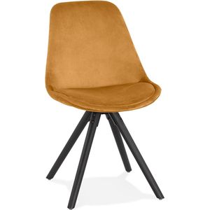 Alterego Vintage stoel 'RICKY' in mosterd fluweel en poten in zwart hout