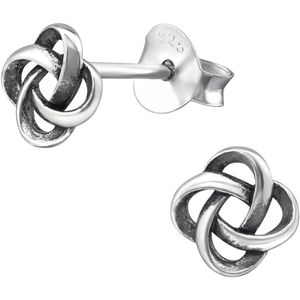 Joy|S - Zilveren Keltische knoop oorbellen - 6.5 mm - geoxideerd