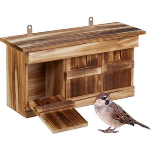 Relaxdays nestkast mussen - kleine vogels - opening: 3x2 cm - hangend - weerbestendig - hout -