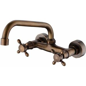Geschikt voor Top Keukenmengkraan, Europese Retro Wandgemonteerde Wastafelkraan (Kleur: Brons)