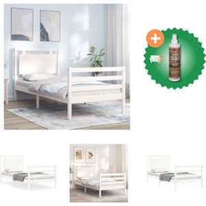 vidaXL Bedframe met hoofdbord massief hout wit 100x200 cm - Bed - Inclusief Houtreiniger en verfrisser