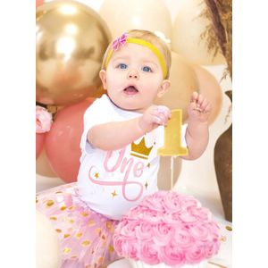 Verjaardag-outfit-feestkleding-fotoshoot kleding baby 1 jaar-baby first birthday outfit-One-eerste-cakesmash-kleedje-verjaardag jurk-1 jaar-jarig-feest-baby-meisje, set Naomi (mt 80)