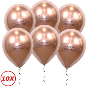Happy New Year Oud En Nieuw Versiering 2024 Nieuw Jaar Feest Artikelen Decoratie Helium Ballonnen Rose Goud – 10 Stuks