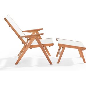 Oviala - Ontspannende houten eucalyptus fauteuil met witte voetenbank