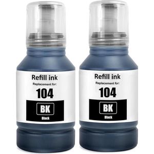 Geschikt voor Epson 104 Inktflessen - 2X 135ml Zwarte Inkt - Geschikt voor EcoTank ET-2710 - ET-2720 - ET-2712 - ET-2810 - ET-2814 - ET-2820 - ET-2825 - ET-4700