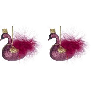 6x stuks kunststof kersthangers zwaan fuchsia roze 14 cm kerstornamenten - Kunststof ornamenten kerstversiering
