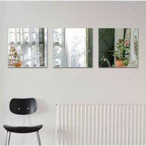 Wandspiegel 3 stuks 40 x 40 cm van glas spiegel HD DIY frameloze spiegel spiegel aan de je voor badkamer of woonkamer (40 x 40 cm, 3 stuks)