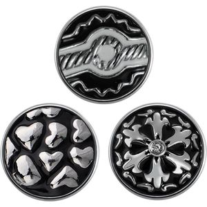 Quiges - Chunk 18mm Click Button Drukknoop Set van 3 Stuks Winter Zwart met Zirkonia - EBCMSET017